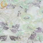 Beautiful Green 3D Embroidery Lace Fabric 20% Polyester For Evening Dresses