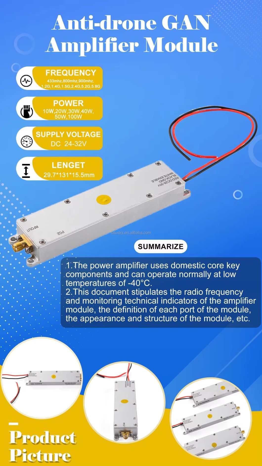 5.2g 5150-5350MHz 20W GaN Module for Counter Fpv Anti Drone PA Power Amplifier Module PA Module Anti Fpv Power Amplify Module