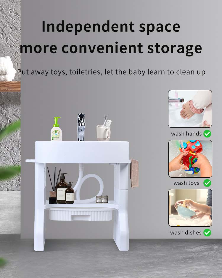 Ouninbear Sink Kids Wash Basin Plastic With Light And Water Tank In White
