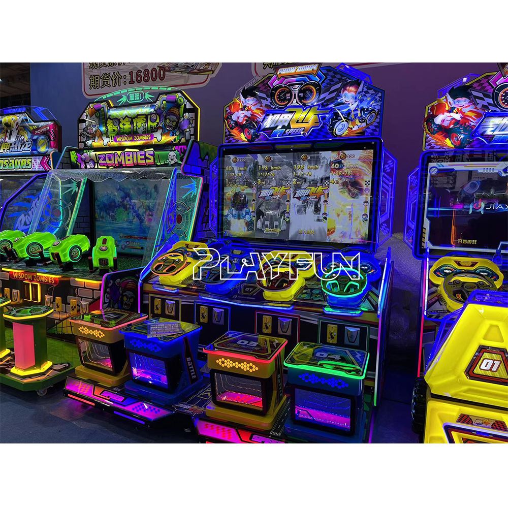 Playfun Wholesale Arcade Kids Coin Operated Machine Car Racing Kids Redemption Ticket Game 4p Speed Racing Car Game Machine