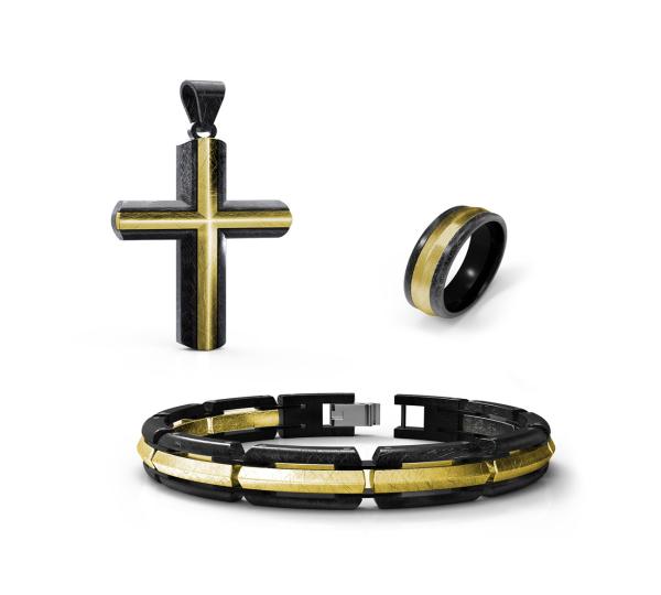 Luxury Stainless Steel Jewelry Set For Men Religion Cross Necklace Bracelet Ring