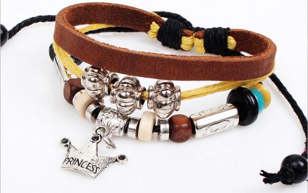 Hot European and American women's retro jewelry wax cord bracelet leather