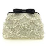 Female Party Dumpling Jewellery Woven Beige Leather Clutch Purse
