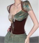 Custom Clothing Factory Women'S Short Sleeves Slim Crop Top Sexy Pleated Bustier