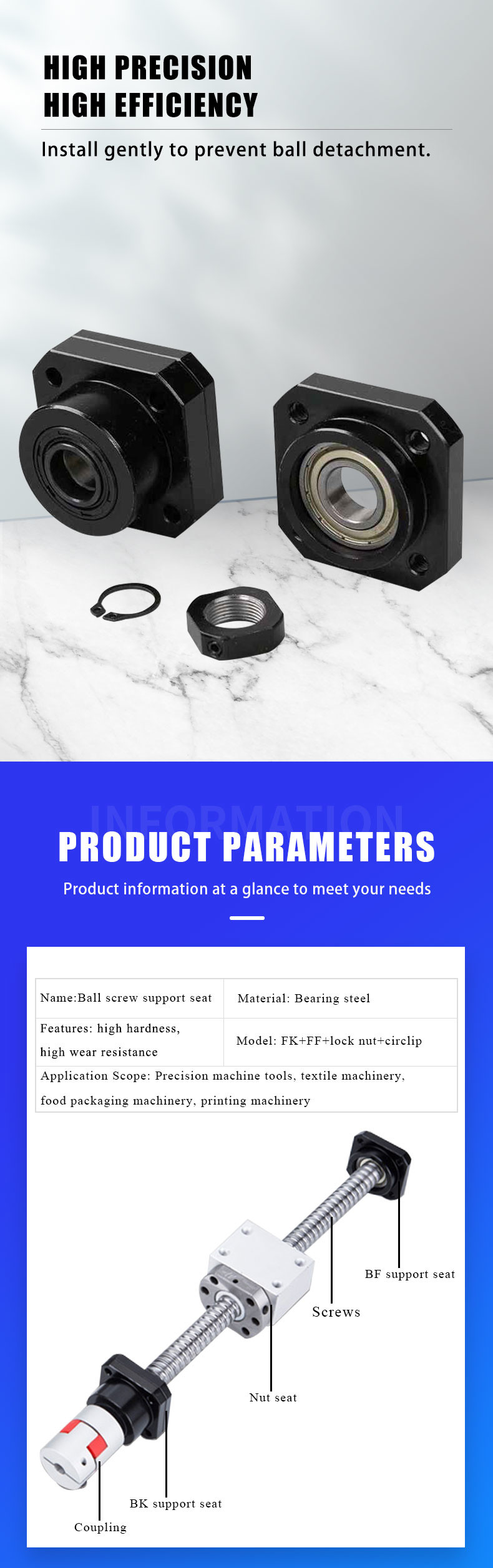 FF / FK Support Unit Black Ball Screw Supports For Diverse Industrial Application