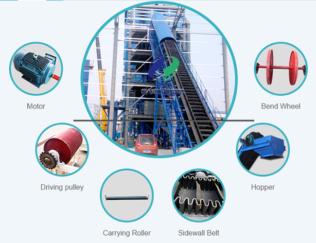 Large Industrial Material Loading Unloading Inclined Belt Conveyor With Baffle