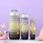 3PCS Sports Water Bottles With Straw Motivational 64oz 32oz 10oz Leakproof Half