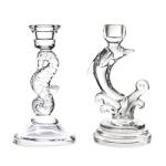Hot sales customized Sea horse clear crystal glass candelabra candlestick holder