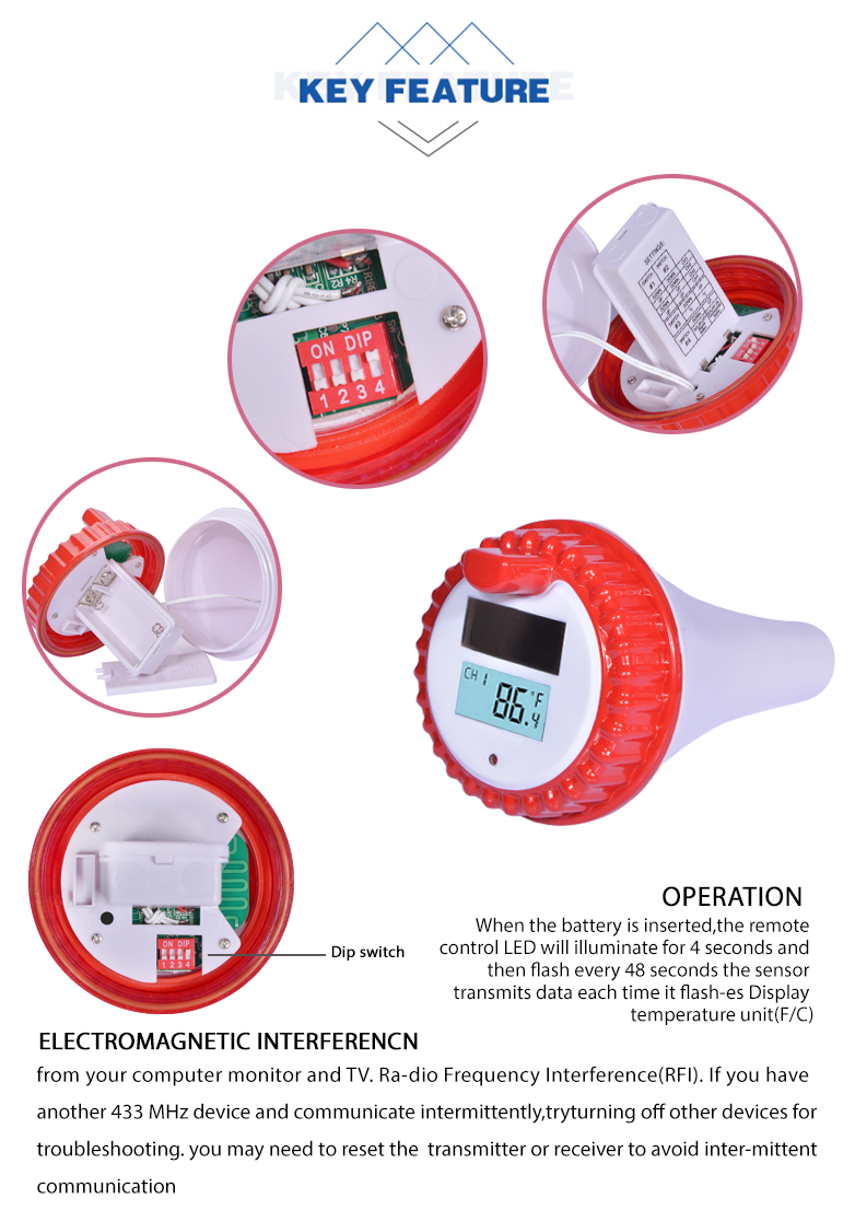 Temperature Accuracy Wireless Solar Digital Pool Thermometer In Red And Silver -40 to 60 ° C