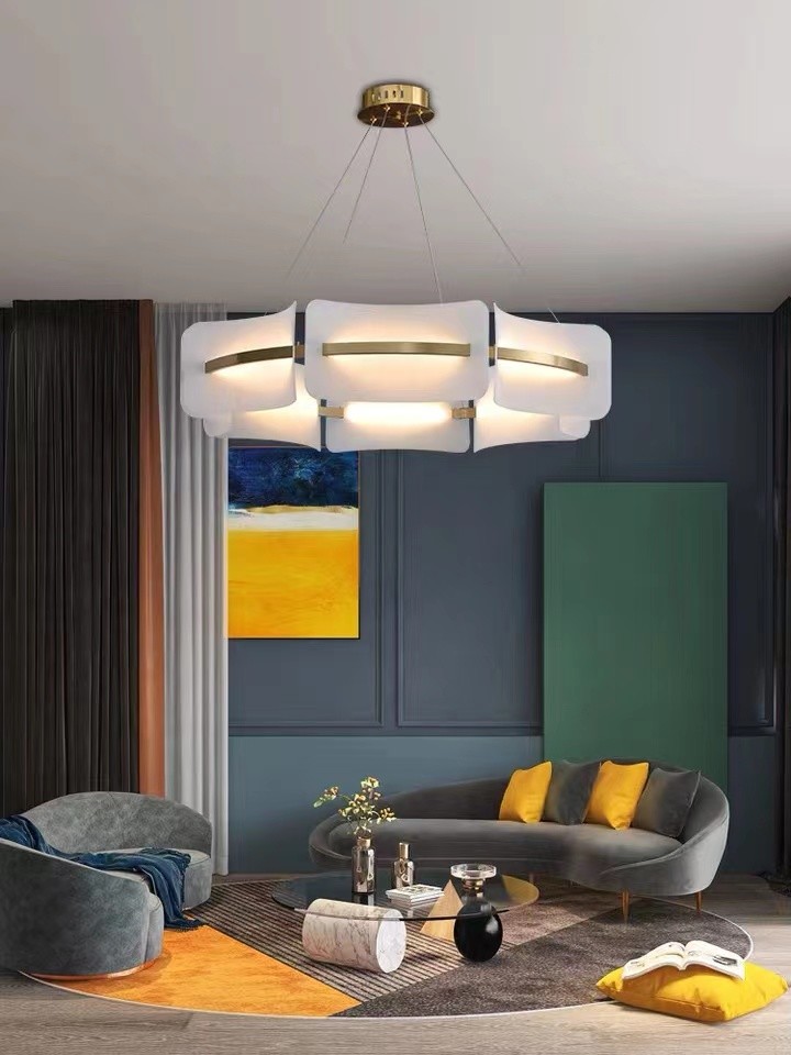 BIG ROUND PENDANT LIGHTS LED LIGHTING HANGING UP IN LIVING ROOM