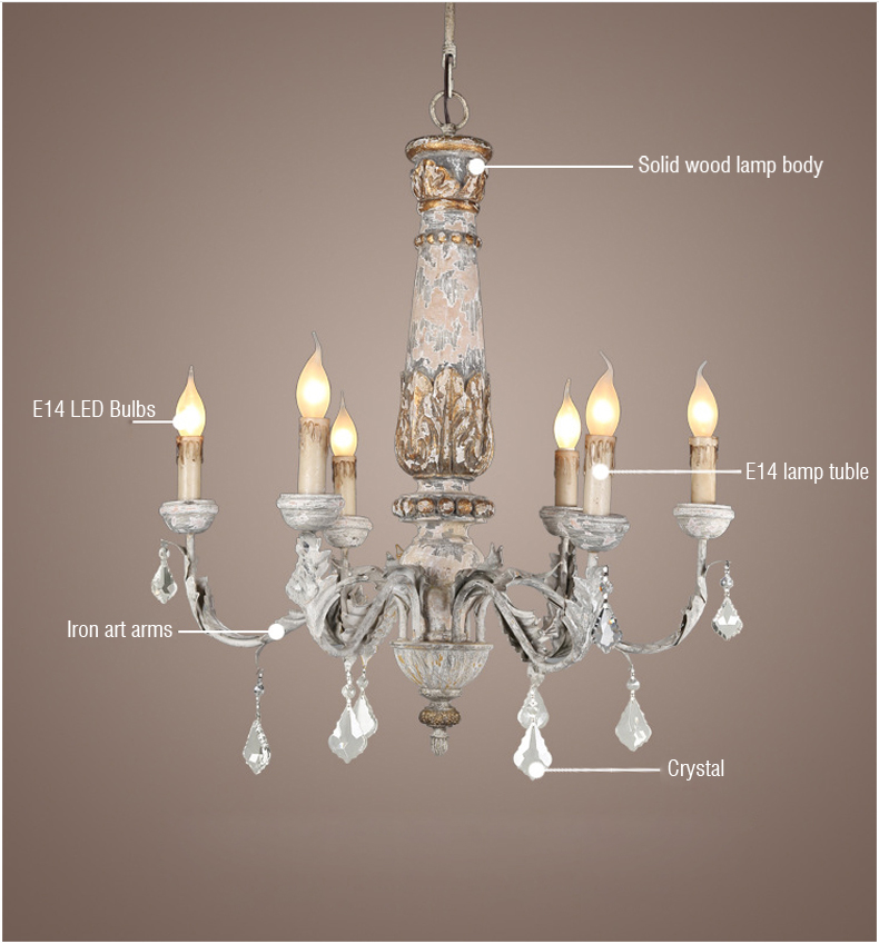 Wooden Iron Chandelier Lighting Vintage Crystal Lustre vintage chandelier(WH-CI-110)
