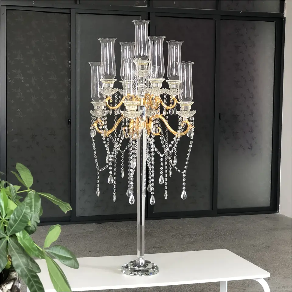 Hot Sale Candelabra 9 Arms Wedding Decor Supplies Tall Centerpiece Stand Wedding Crystal Candelabra