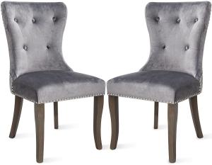 Wholesale Tufted Dining Chairs With Arms , Studded Knocker Ring Accent Arm Chair Grey Fabric from china suppliers