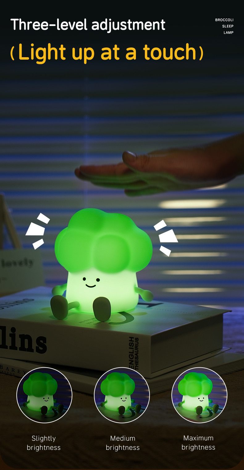 DY Trendy Sleep Silicone Night Light Rechargeable Bedside Vegetable Lamp 3 Level Dimming Broccoli Night Light