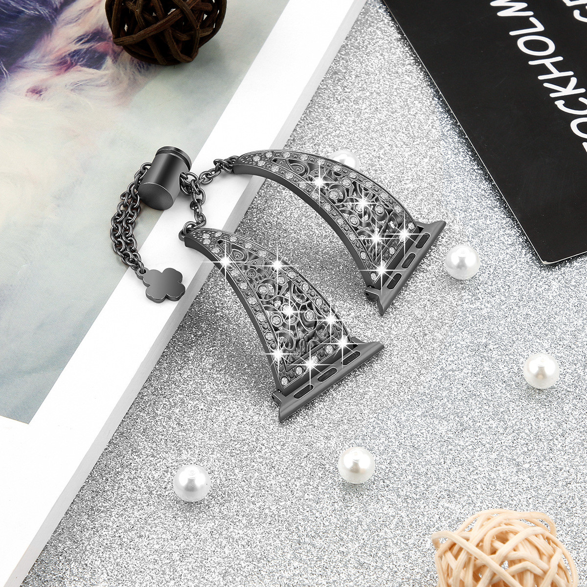 Adjustable Length Smart Watch Band Strap Crystal Metal Stainless Steel Material