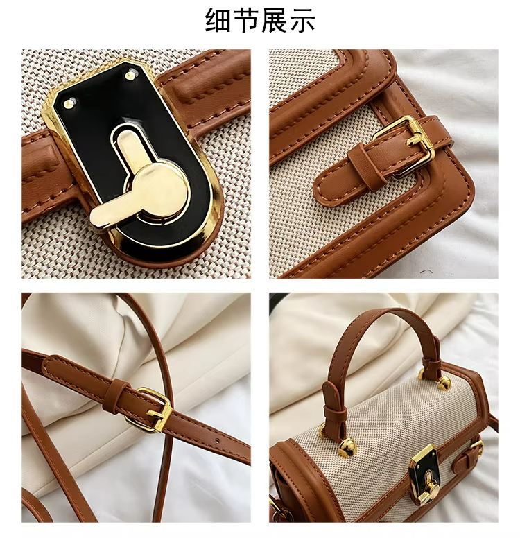 Camera Crossbody Handbag Vintage Knitted Fabric with Long Shoulder Strap and Zip Closure on Ins in Summer