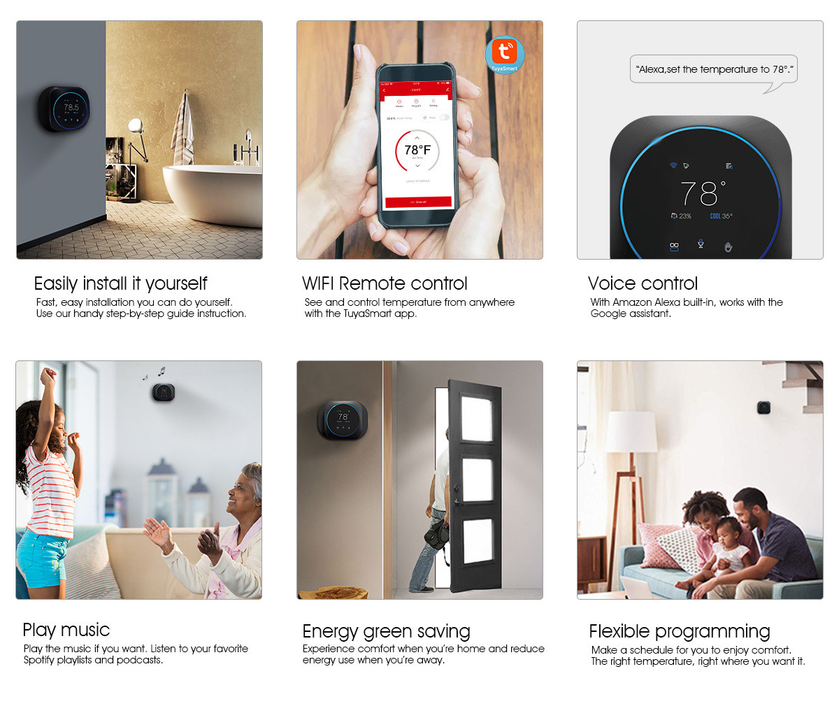 24VAC LED WiFi Smart Thermostat With Voice Control Electric Heat Thermostat
