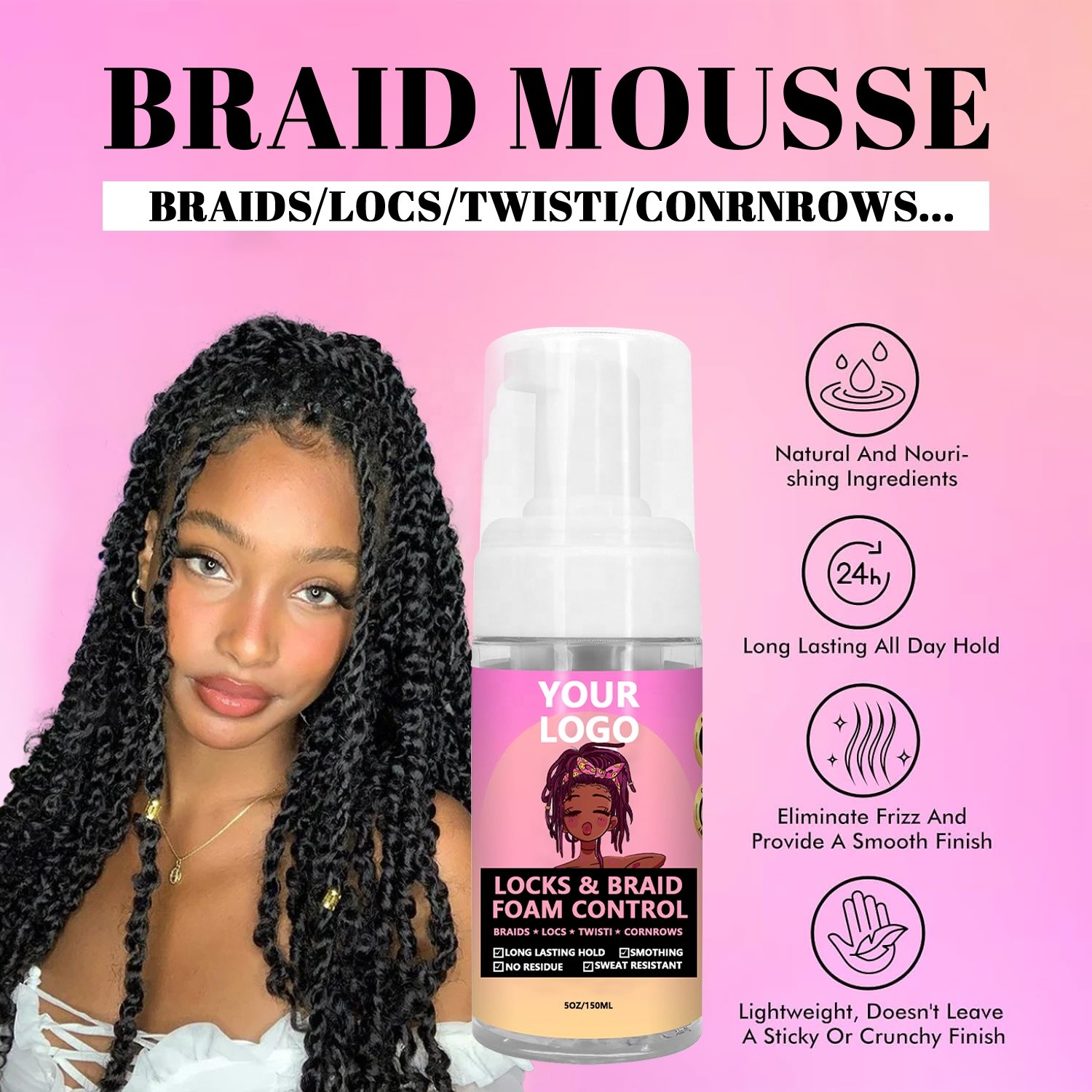 Mousse High Shine No Flaking Gel Extra Hold Braid Foam Rich Foam Add Shiny Braiding Foam Mousse For Braids