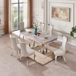 Narrow Luxury Faux Marble Dining Table Stainless Steel 200cm Grey