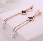 Pearl Pendant Tassel Stainless Steel Earrings, Jewellery Fashion Four Leaf