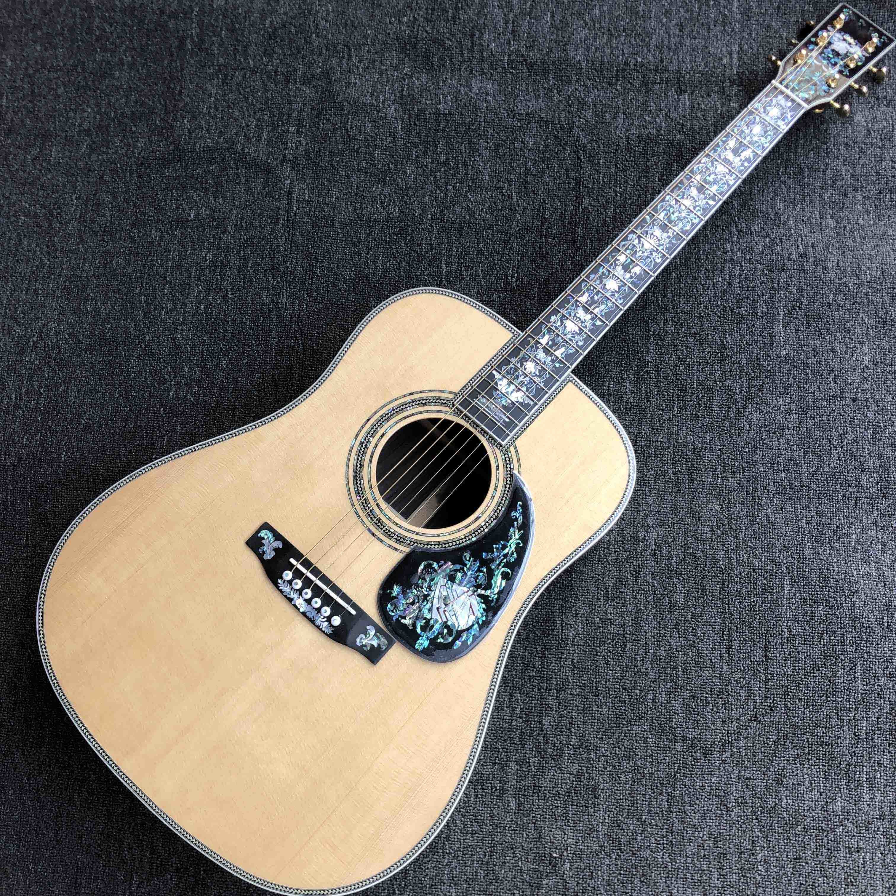 All Solid Wood Retro 41" D Type Acoustic Guitar Abalone Inlay Ebony Fingerboard