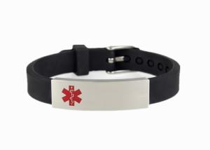 Wholesale Black Silicone Medical ID Bracelets / Silicone ID Wristbands With Red Medical Logo Plate from china suppliers