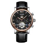 Auto Date Mens Mechanical Watches Black Genuine Leather Wrist Watch