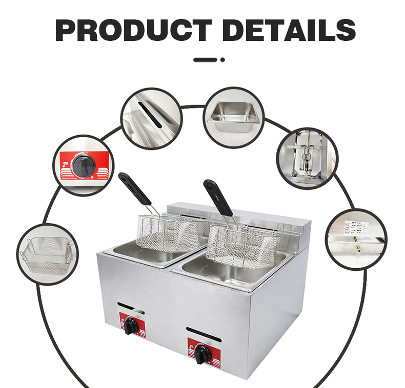 6L 6L Commercial Stainless Steel Gas Deep Fryer with 2 Basket Fried Chicken Machine