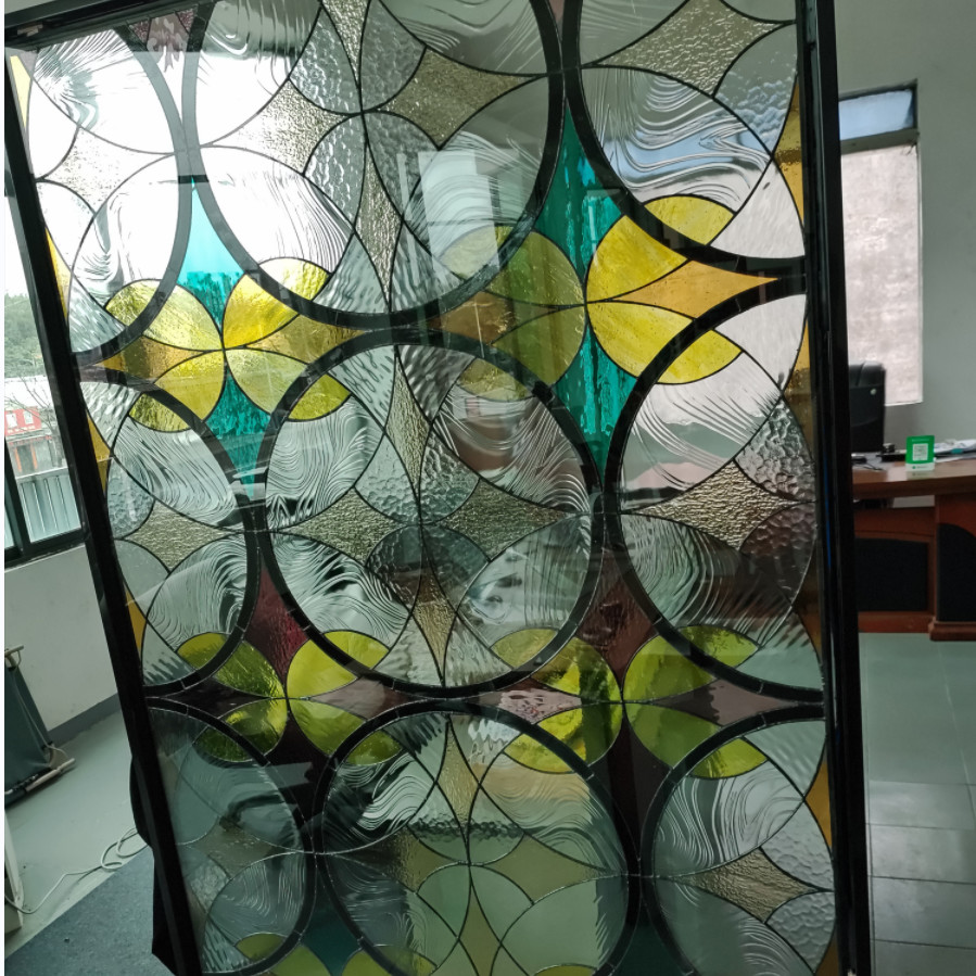 Colored Art Glass Entrance Partition Wall Screen Doors And Windows Tiff European Retro Inlaid Church Carved Glass