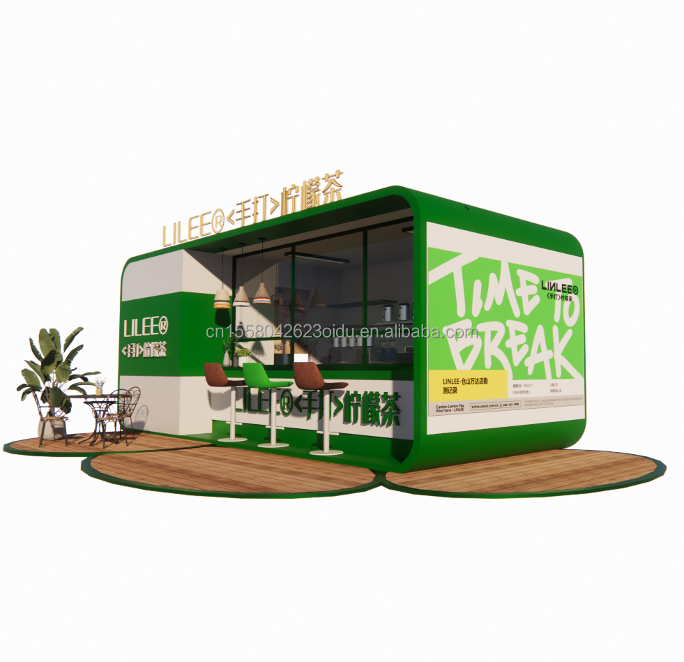 Modular Prefab Shipping Container Restaurant 20ft Coffee Bar with Galvanized Steel Square Tubes Steel Frame