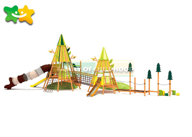High Speed Wooden Swing And Climbing Frame Soft Smooth Surface Non Sharp Edge