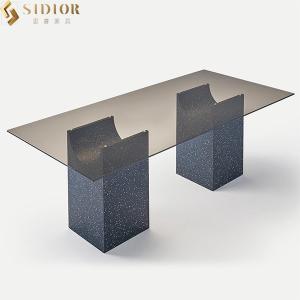 Wholesale 2.4m Length Modern Clear Tempered Glass Dining Table Marble Base from china suppliers