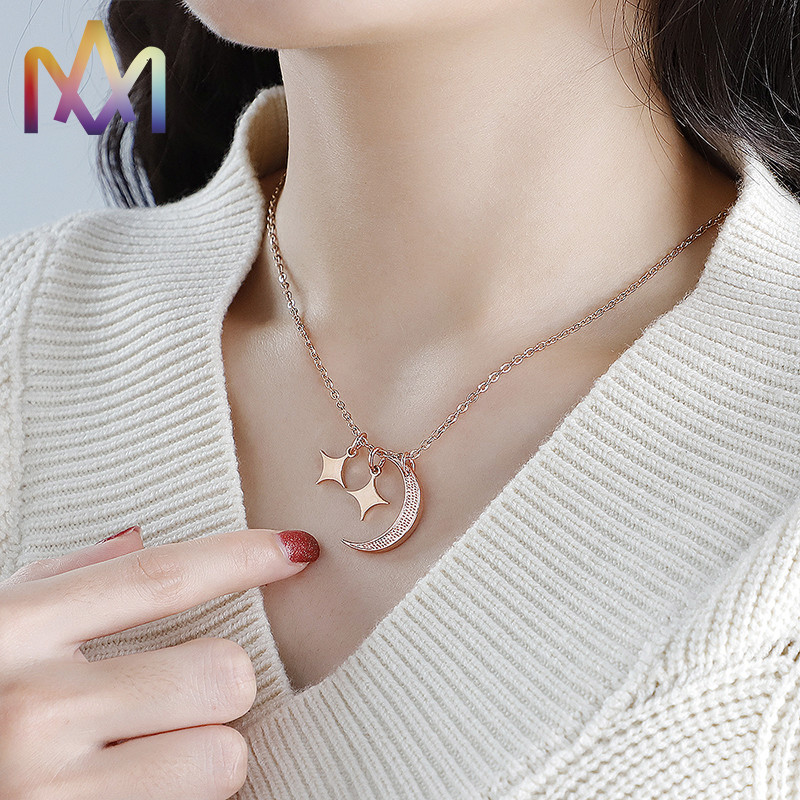 Boho Style Hypoallergenic Moon And Star Pendant Necklaces With 55CM Chain