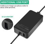 65W Replacement Surface Pro Charger 15V 4A USB 5V 1A