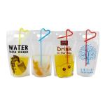 Heat-Proof Plastic Stand Up Juice Pouch With Straws Clear Drink Pouch Heavy Duty