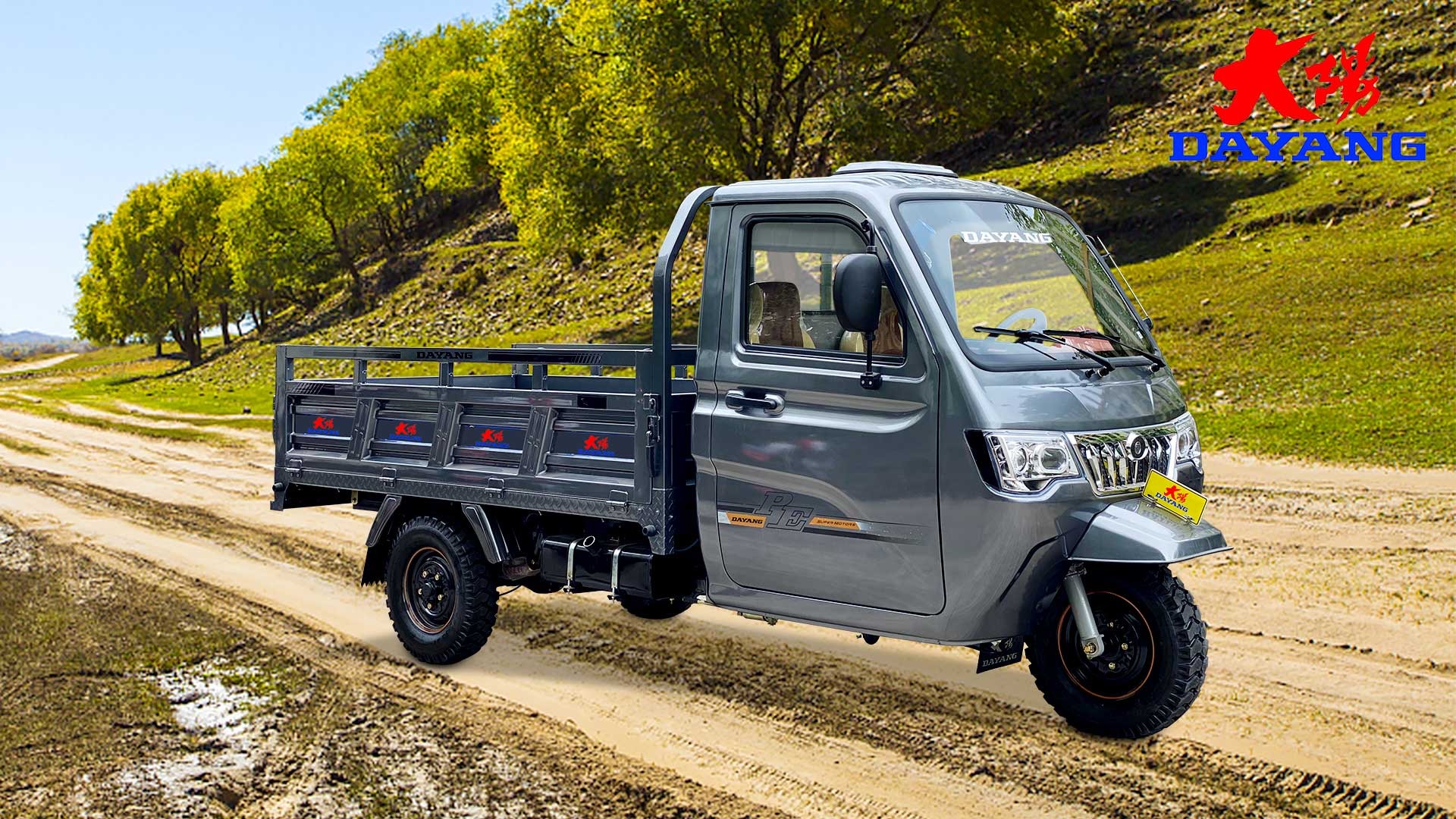 300cc Gaoline Tricycle in Gray Closed Cab Three Wheel Motorized Van For Cargo Hauling