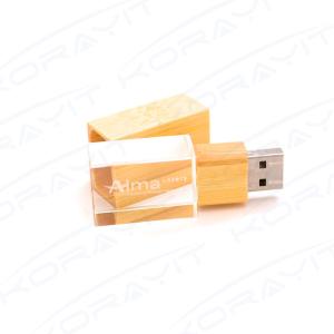 Wholesale Engraving Logo Rectangle Crystal USB Stick , Acrylic Wood USB Flash Drive with Blue Light from china suppliers