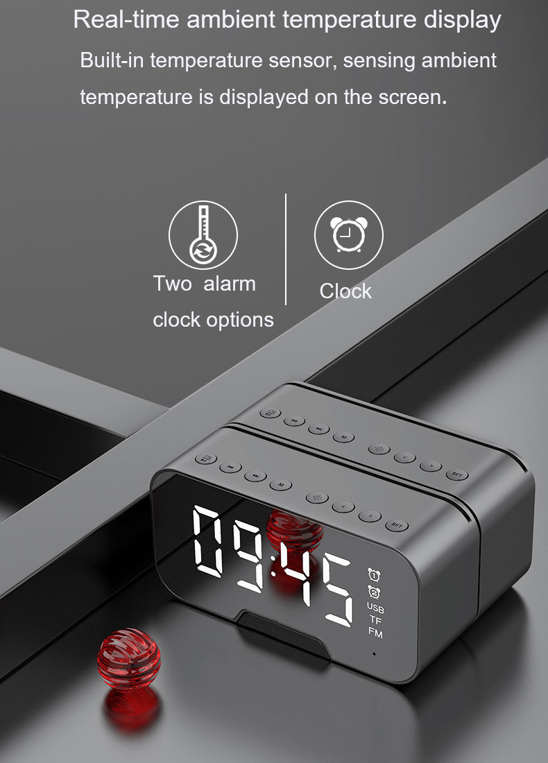 ABS FM Radio Audio Bluetooth Speaker 87.5MHZ-108MHZ With Mirror Night Light