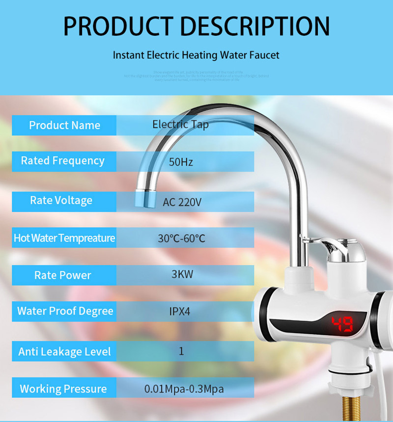 304 Stainless Electric Hot Water Tap CE 360 Degree Rotation 3000 Watt