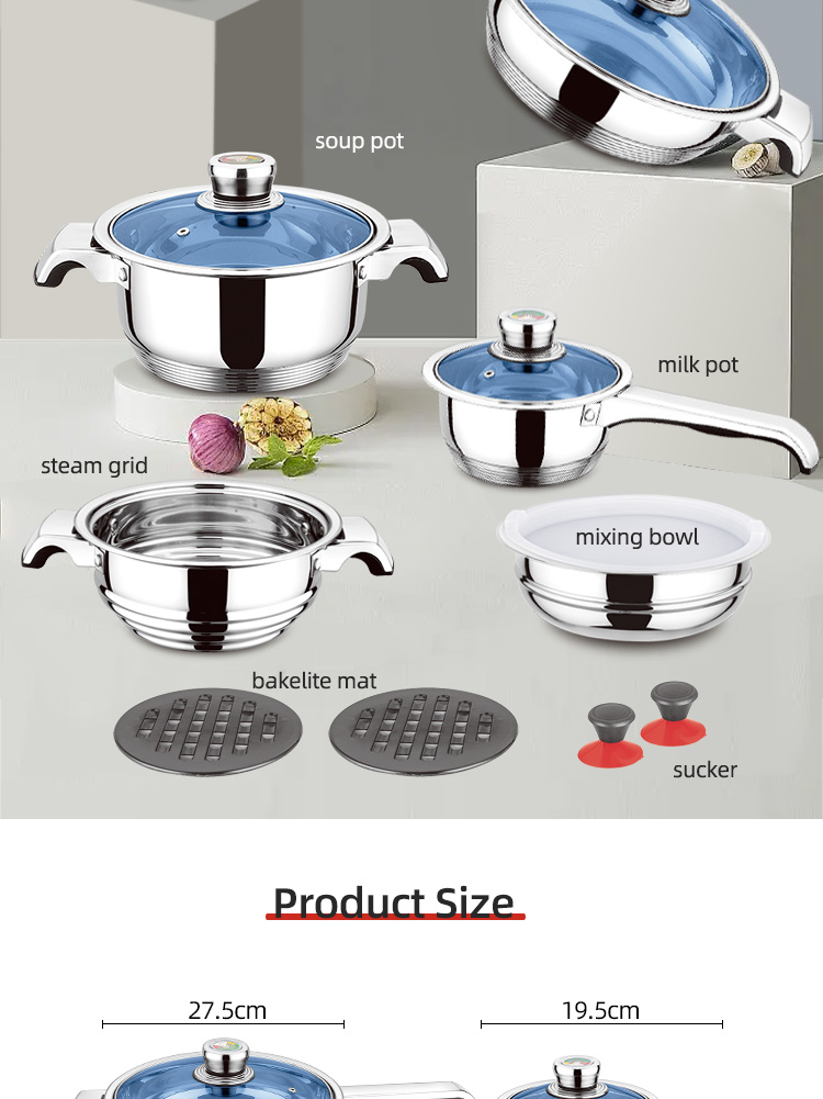 Multifunction Custom Pots And Pans Cookingware Set Cookware Cook Pot 21 Pieces Thickened Stainless Steel Cookware Set