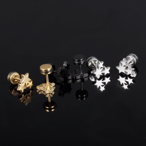 Simple and Cool Style Black Round Shaped Stainless Steel Men Stud Earrings