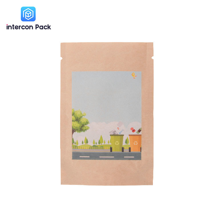 Digital Printing Kraft Paper Poly Bag Customized Logo With Plastic Window