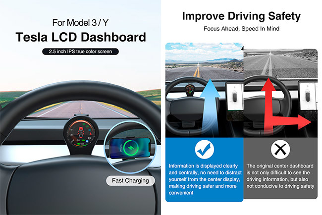 Digital Cluster Tesla Model Accessories 2.1 Inch Tesla Model 3 Dashboard LCD Screen