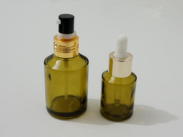 ES-S106 olive green glass essential oil bottle bulb dropper pipettes/closures