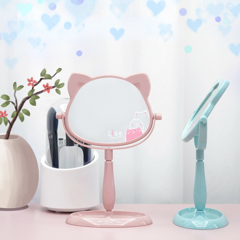 Fashionable Design Plastic and Glass Mirror Standing Desktop Makeup Mirror for Travel