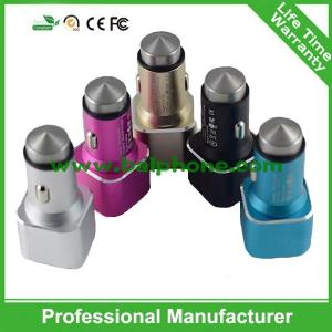 Wholesale factory supply safest dual usb port aluminum alloy car charger with emergency hammer from china suppliers