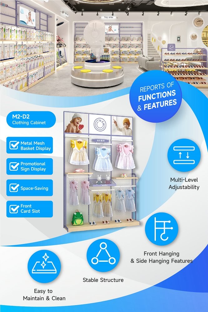 M2-D2 Children's Clothing Retail Store Cabinet with 5MM Andy Board Painting and Adjustable Shelves