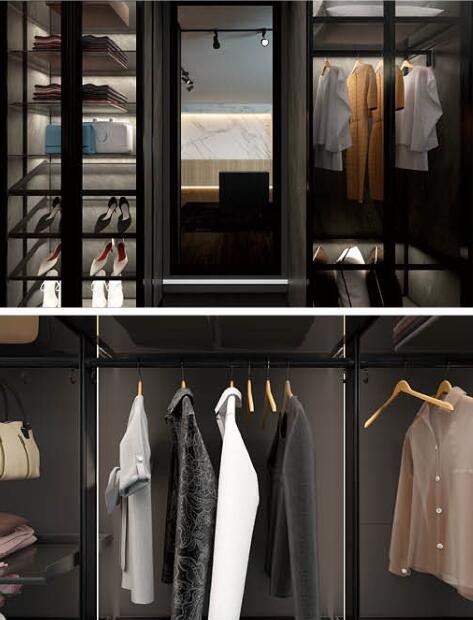 Corner Bedroom Wardrobe Closets With Sensor Led Metal Shelves