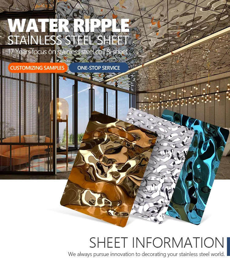PVD Color Stamped Finish Decorative Stainless Steel Sheet 4x8 SS Ceiling Panel
