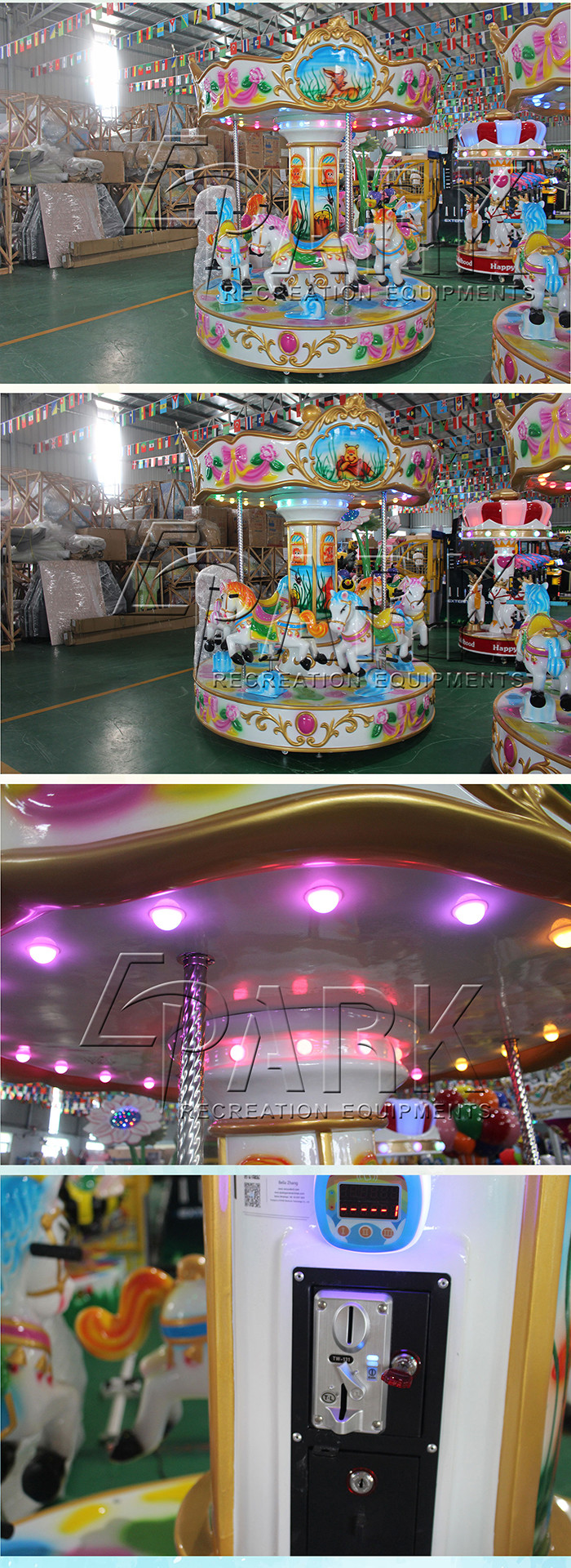 Coin operated electric multiplayer kiddie ride EPARK fiberglass funfair amusement carousel